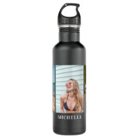 Custom 3 Photo Collage & Name Stainless Steel Water Bottle