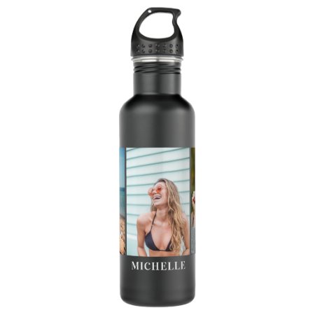 Custom 3 Photo Collage & Name Stainless Steel Water Bottle