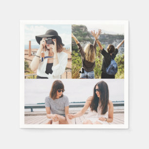 Custom 3 Photo Collage Personalized Paper Napkin