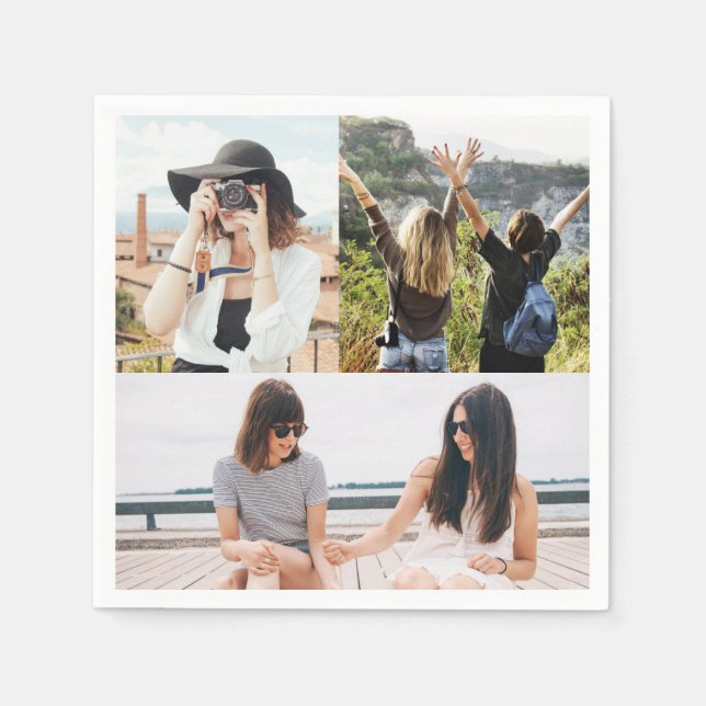 Custom 3 Photo Collage Personalized Paper Napkin (Front)
