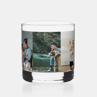 Custom 3 Photo Collage Template Whiskey Glass