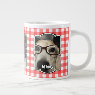 Custom 3 Photo Country Red Buffalo Check Plaid Pet Giant Coffee Mug
