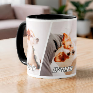 Custom 3 Photo Dog Names Collage Modern Mug