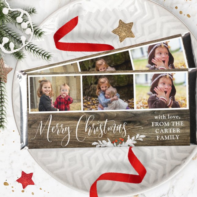 Custom 3 photo Elegant Rustic Christmas Chocolate Hershey Bar Favors (Creator Uploaded)