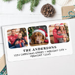 Custom 3 Photo Family Pet Christmas Return Address Label<br><div class="desc">Add a touch of personality and charm to your holiday greetings with our unique Photo Collage Return Address Labels. These delightful labels are designed with a fun, modern twist, perfect for showcasing the warmth of the season. Featuring a simple yet cute design, each label accommodates three of your favorite photos,...</div>
