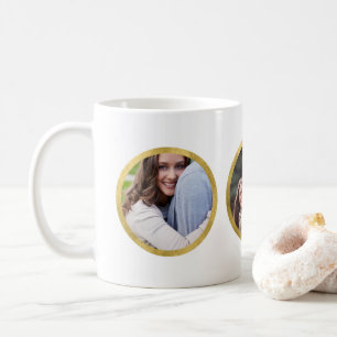 Custom 3 Photo Faux Gold Round Border Coffee Mug