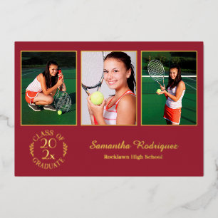 Custom 3 Photo Graduation Party Maroon and Gold Foil Invitation