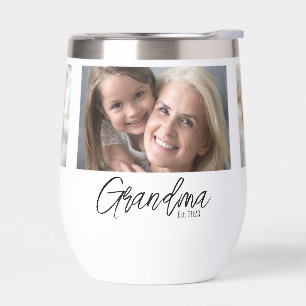 Custom 3 Photo Grandma Established Year Thermal Wine Tumbler
