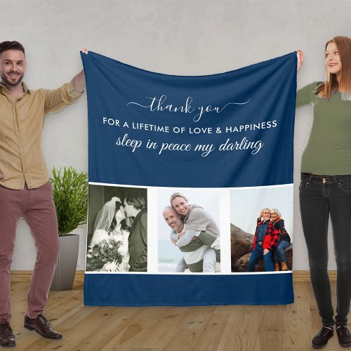 Custom 3 Photo Grid In Loving Memory Fleece Blanket