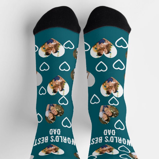 Custom 3 Photo Hearts Collage Best Dad Ever  Socks (Top)