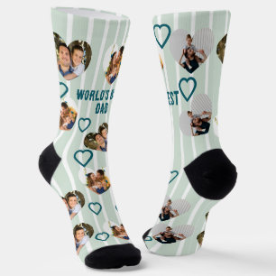 Custom 3 Photo Hearts Collage Best Dad Ever  Socks