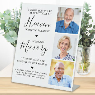 Custom 3 Photo Heaven Remembrance Wedding Memorial Pedestal Sign