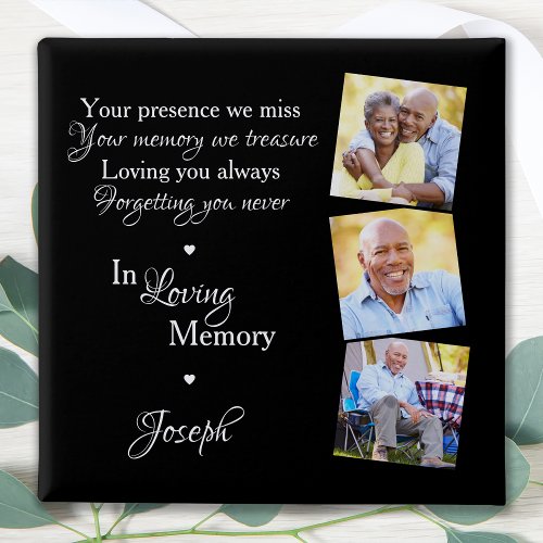 Custom 3 Photo In Loving Memory Funeral Memorial  Button