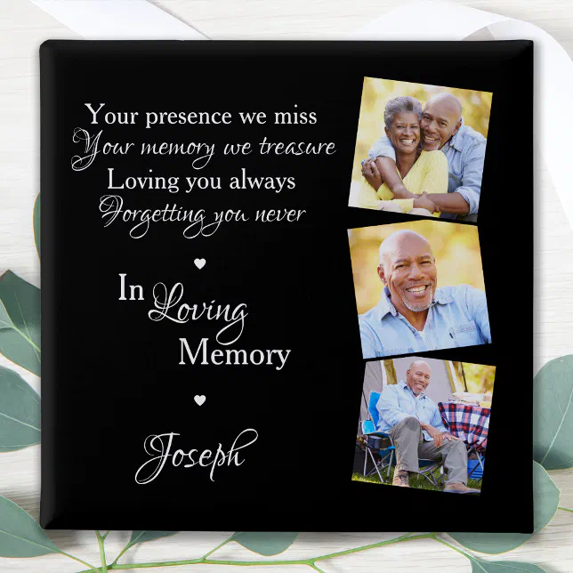 Custom 3 Photo In Loving Memory Funeral Memorial Button | Zazzle
