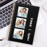 Custom 3-Photo Personalized Black White 2025 Planner<br><div class="desc">Easily customize this modern planner by replacing the three sample images with your favorite square photos. Add your name or monogram initials and the year in chunky white typography on a black background.</div>