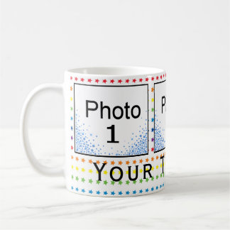 Custom 3 Photo Rainbow Stars & Blue Diamonds Coffe Coffee Mug