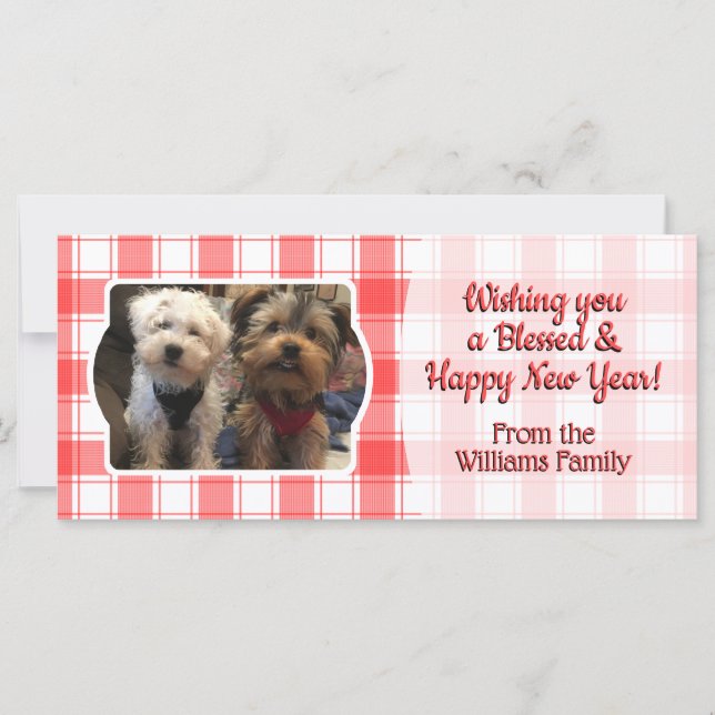 Custom 3 Photo Red & White Country Farmhouse Plaid (Front)