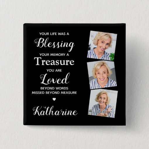 Custom 3 Photo Remembrance Memorial Funeral Button | Zazzle