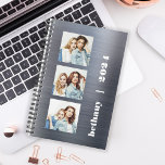 Custom 3-Photo Silver Brushed Metal 2024 Planner<br><div class="desc">Easily customize this modern planner by replacing the three sample images with your favorite square photos. Add your name or monogram initials and the year in chunky white typography on a silver faux brushed metal background.</div>