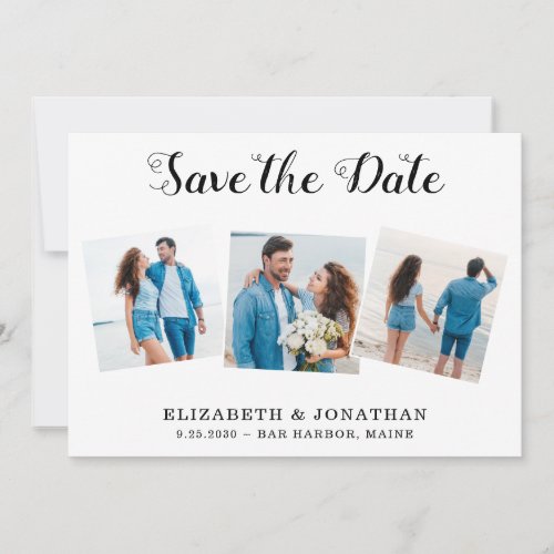 Custom 3 Photo Simple QR Code All In One Wedding Save The Date