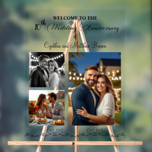 Custom 3 Photos 10th Wedding Anniversary Welcome Acrylic Sign