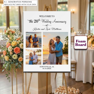 Custom 3 Photos 20th Wedding Anniversary Welcome Foam Board
