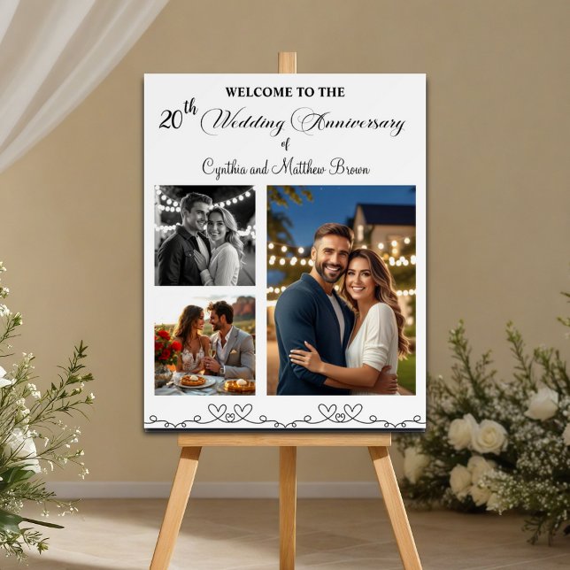 Custom 3 Photos 20th Wedding Anniversary Welcome Foam Board (Creator Uploaded)