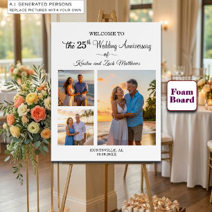 Custom 3 Photos 25th Wedding Anniversary Welcome Foam Board