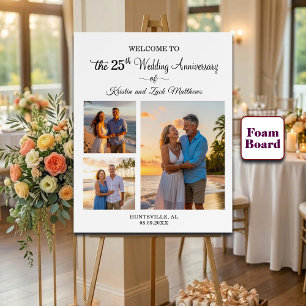 Custom 3 Photos 25th Wedding Anniversary Welcome Foam Board