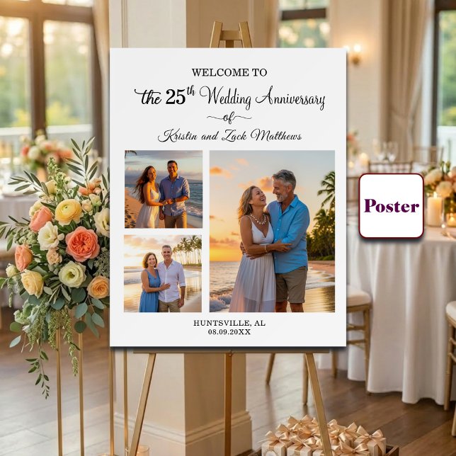 Custom 3 Photos 25th Wedding Anniversary Welcome Poster (Creator Uploaded)
