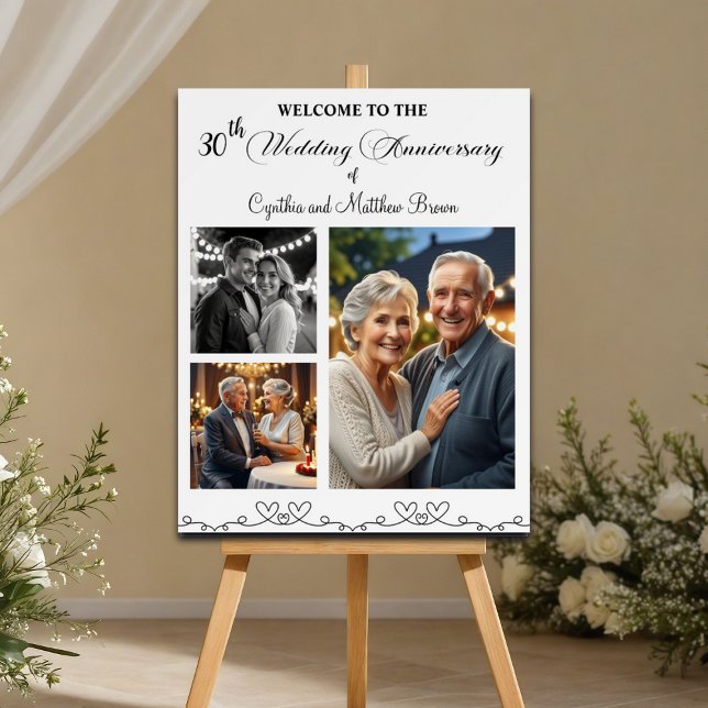 Custom 3 Photos 30th Wedding Anniversary Welcome Foam Board (Creator Uploaded)