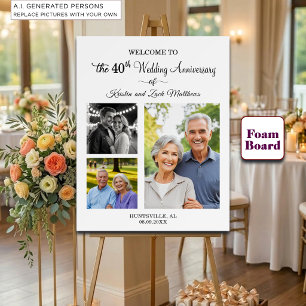 Custom 3 Photos 40th Wedding Anniversary Welcome Foam Board