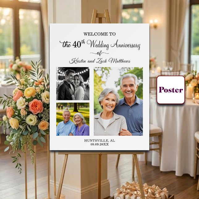Custom 3 Photos 40th Wedding Anniversary Welcome Poster (Creator Uploaded)