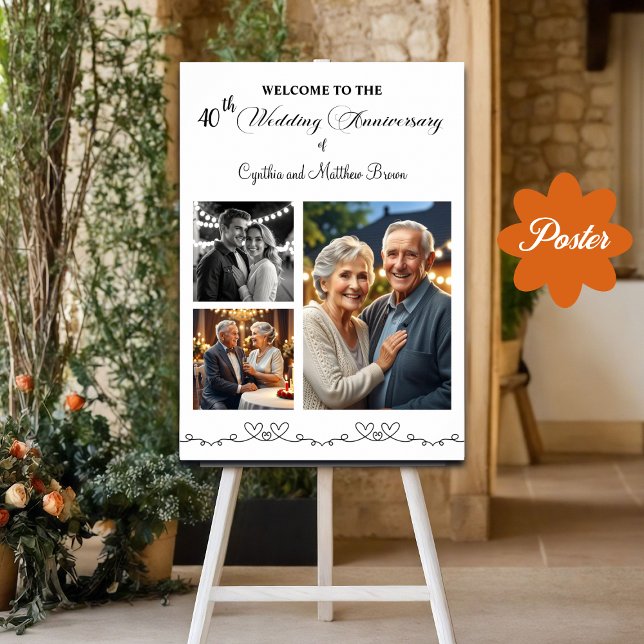 Custom 3 Photos 40th Wedding Anniversary Welcome Poster (Creator Uploaded)