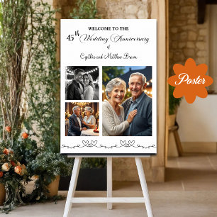 Custom 3 Photos 45th Wedding Anniversary Welcome Poster
