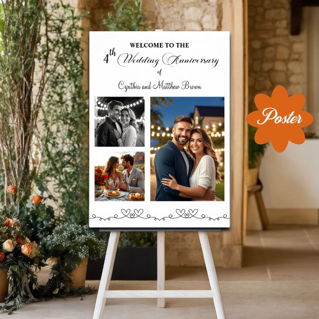 Custom 3 Photos 4th Wedding Anniversary Welcome Poster (Creator Uploaded)