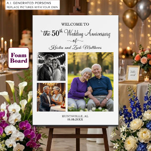 Custom 3 Photos 50th Wedding Anniversary Welcome Foam Board