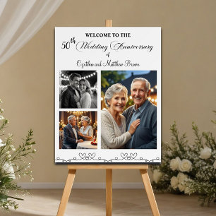 Custom 3 Photos 50th Wedding Anniversary Welcome Foam Board