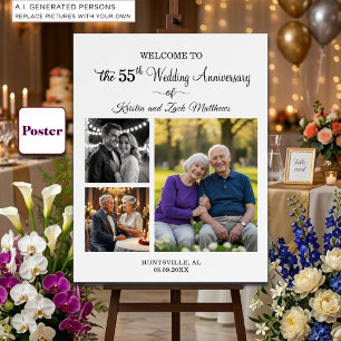Custom 3 Photos 55th Wedding Anniversary Welcome Poster