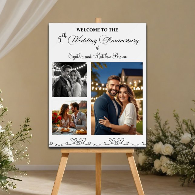 Custom 3 Photos 5th Wedding Anniversary Welcome Foam Board (Creator Uploaded)
