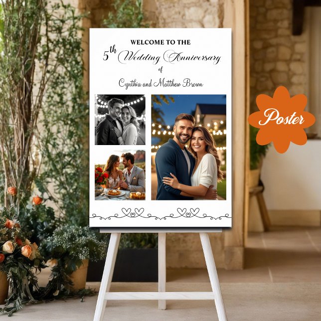 Custom 3 Photos 5th Wedding Anniversary Welcome Poster (Creator Uploaded)