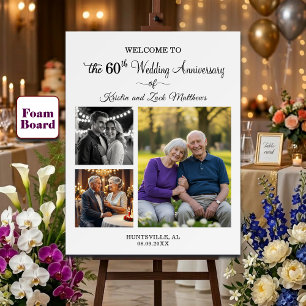 Custom 3 Photos 60th Wedding Anniversary Welcome Foam Board
