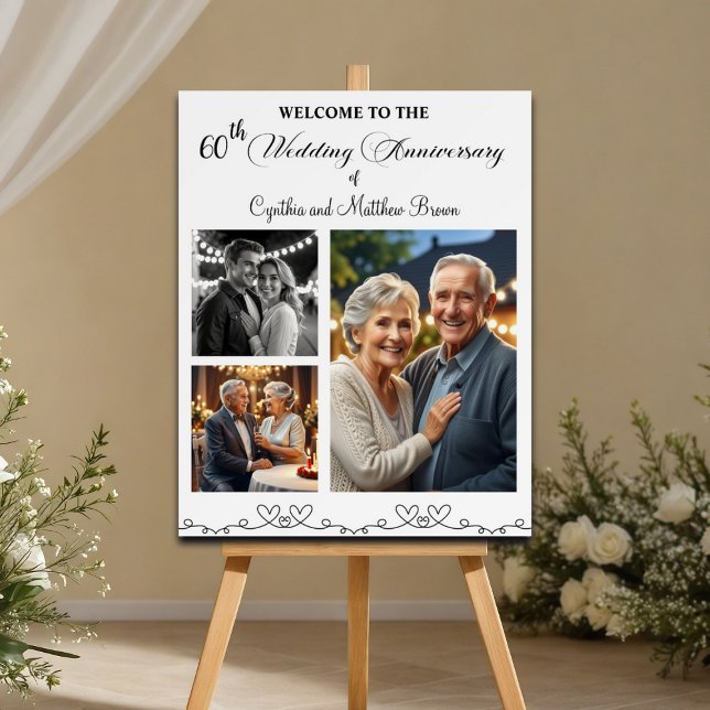 Custom 3 Photos 60th Wedding Anniversary Welcome Foam Board (Creator Uploaded)