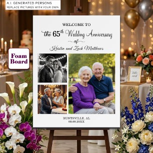 Custom 3 Photos 65th Wedding Anniversary Welcome Foam Board