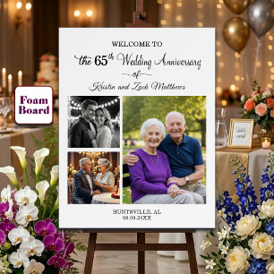 Custom 3 Photos 65th Wedding Anniversary Welcome Foam Board