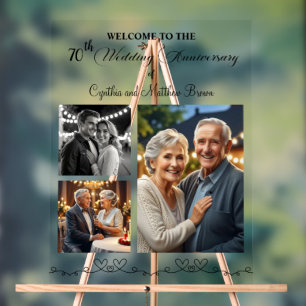 Custom 3 Photos 70th Wedding Anniversary Welcome Acrylic Sign