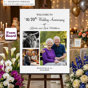 Custom 3 Photos 70th Wedding Anniversary Welcome Foam Board