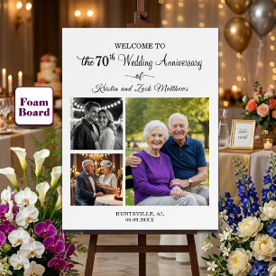 Custom 3 Photos 70th Wedding Anniversary Welcome Foam Board