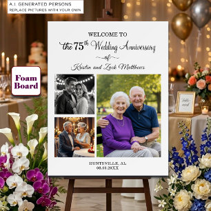 Custom 3 Photos 75th Wedding Anniversary Welcome Foam Board