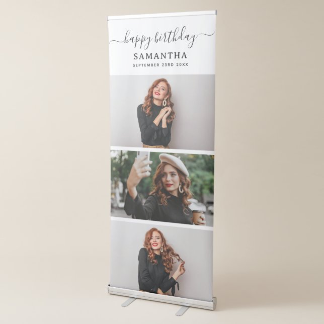 Custom 3 Photos Birthday Party Selfie Picture Retractable Banner (3/4)